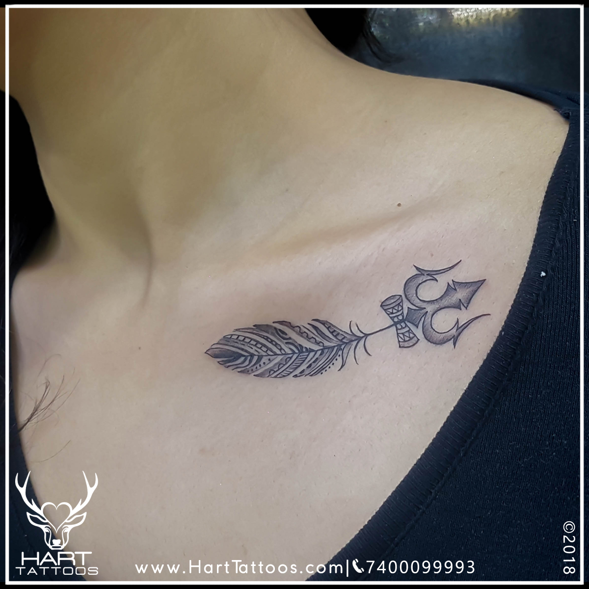 Trishul Tattoo|Collarbone Tattoo|Tattoo design for girls - Hart Tattoos  India